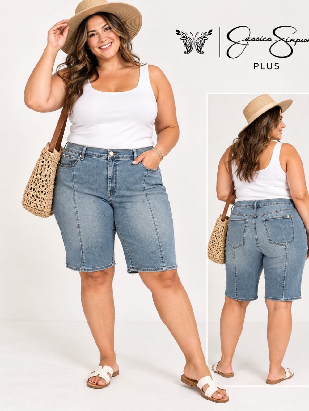 Jessica Simpson Denim Bermuda Shorts Size 24W High Rise Stretch Jean Shorts